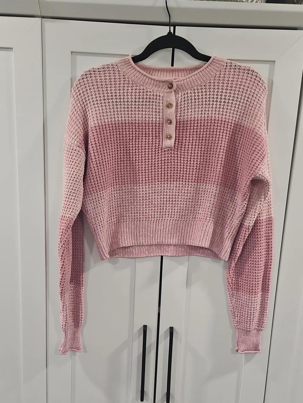 Aeropostale Waffle Knit Pink Stripe Henley Cropped Sweater. Size XS.